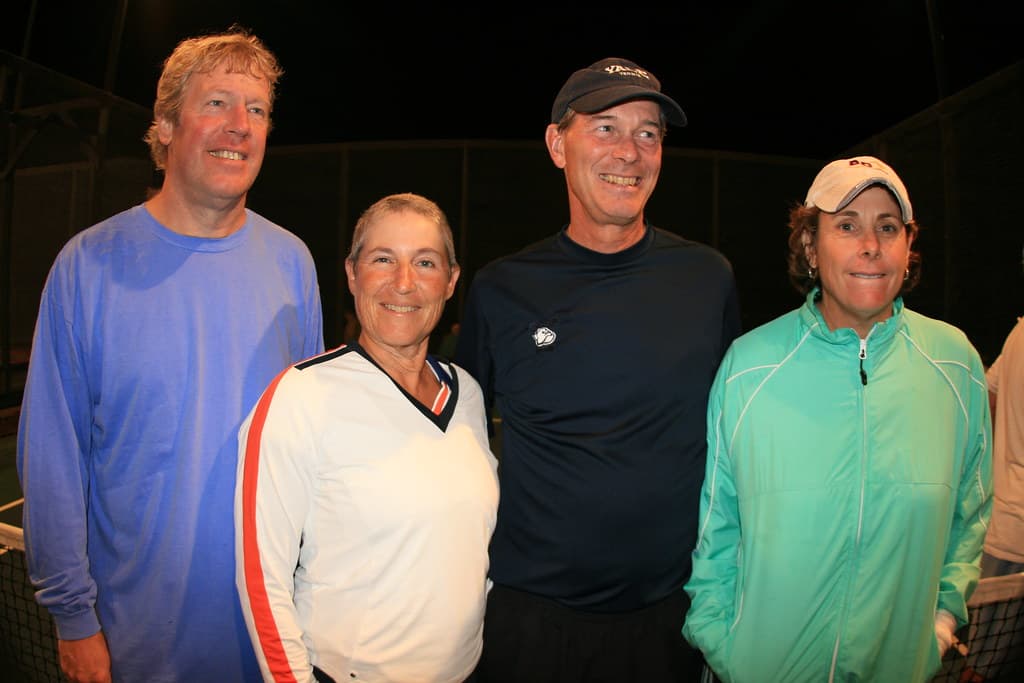 Platform tennis match play at the net